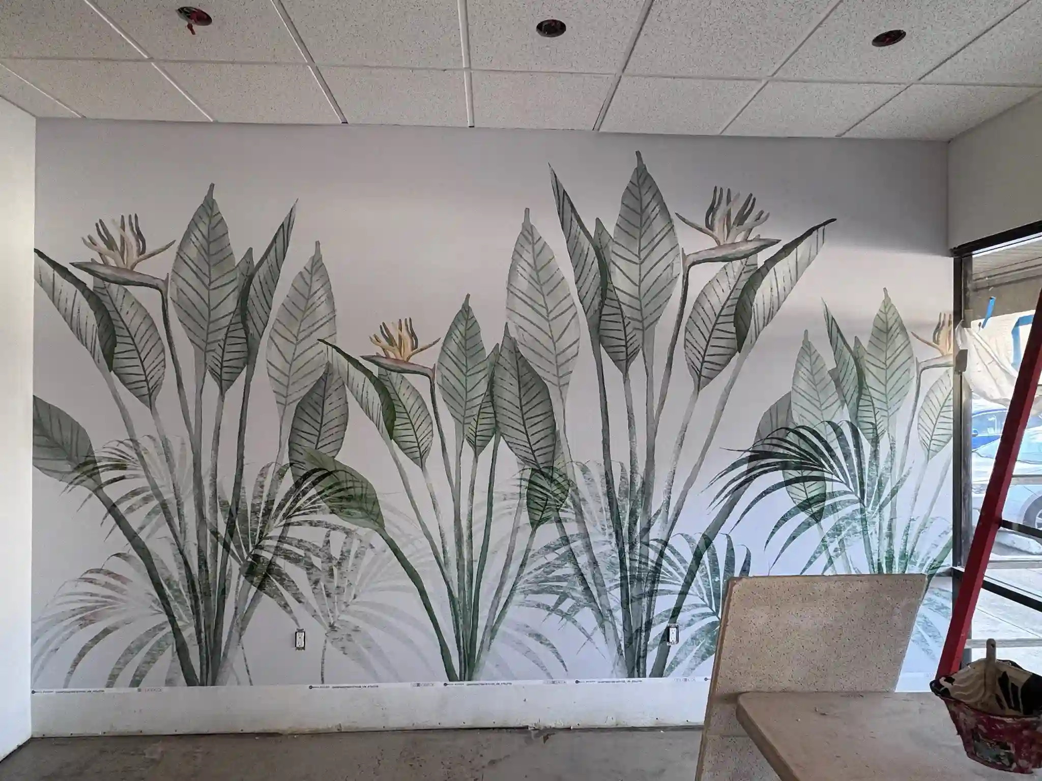 Accent wall wallpaper installation in Philadelphia living room