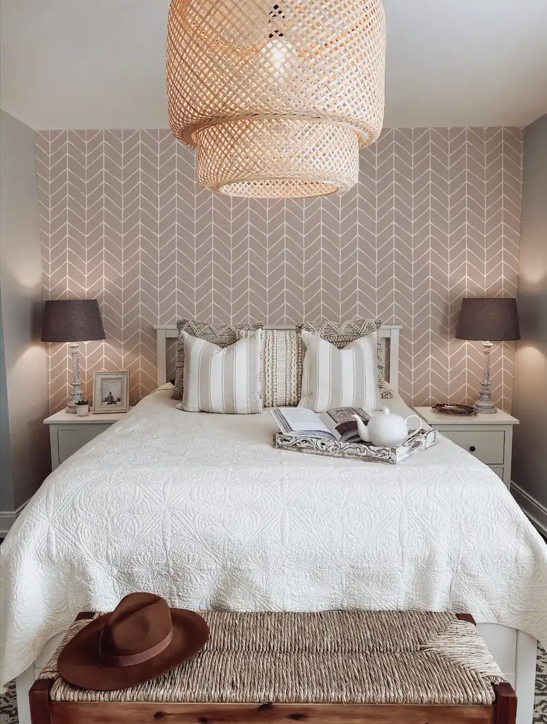 Luxury fabric wallpaper installation in Philadelphia bedroom